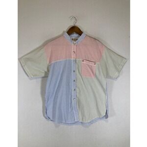 Vintage 90s C.A. Sport Womens Med Multicolor Striped Seersucker Button‎ Up Shirt